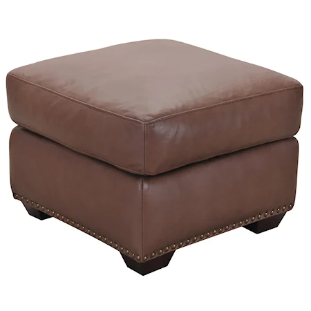 Brown Leather Ottoman with Nail Head Trim